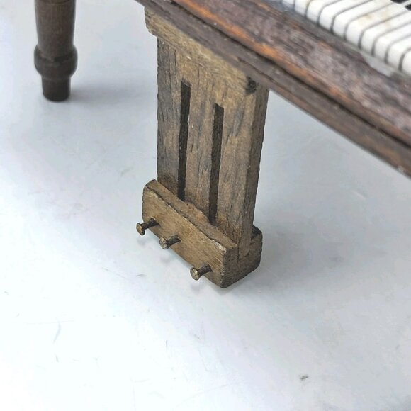 Miniature Grand Piano & Bench Walnut Furniture Doll House Vintage Wooden - Picture 8 of 14